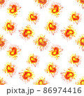 Pattern of orange hearts with splashes of paint. 86974416