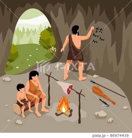 Primitive People Carving Composition 86974439
