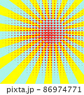 Retro rays comic light blue and yellow-green background with red heart gradient halftone and dotted shades pop art style. Vector illustration. 86974771