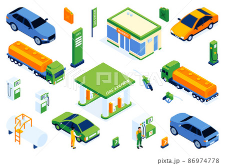 Gas Station Isometric Icons Gas Station Isometric Icons 86974778