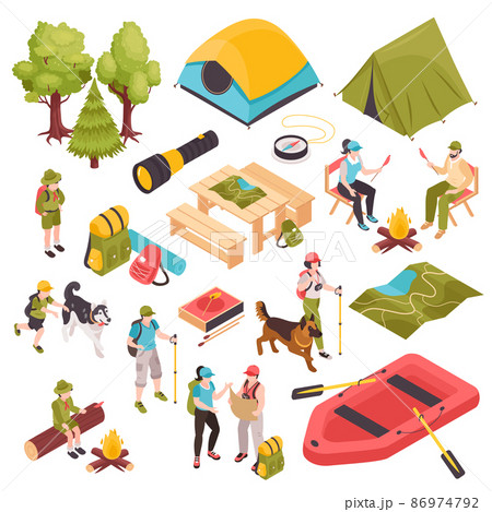 Hiking Camping Icon Set 86974792