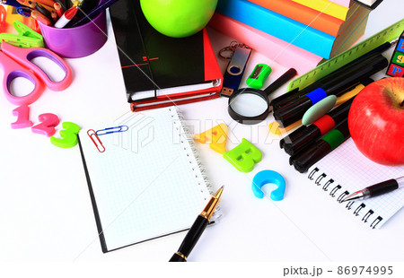 School stationery isolated over white with copyspace School stationery isolated over white with copyspace 86974995
