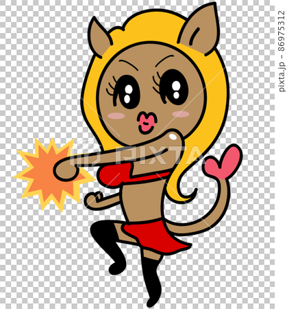 一個熱愛肌肉訓練和健身的獅子女正在可愛地出拳 86975312