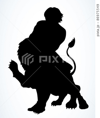 Samson fights a lion. Vector drawing Samson fights a lion. Vector drawing 86975549