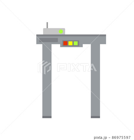 Metal detector. Safety frame. Checking dangerous items. Airport counterterrorism equipment. Modern technological gates and entrance. Flat illustration 86975597