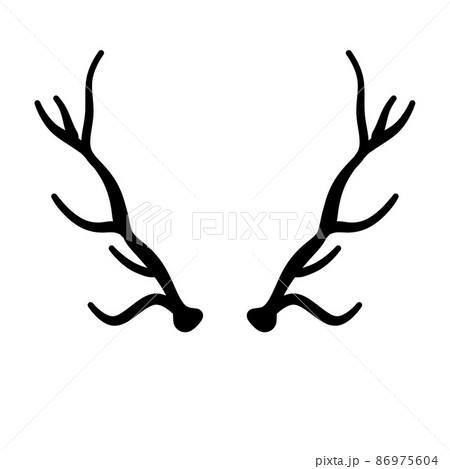 Horn of deer or elk. Hunting trophy. Black and white silhouette of antler. 86975604
