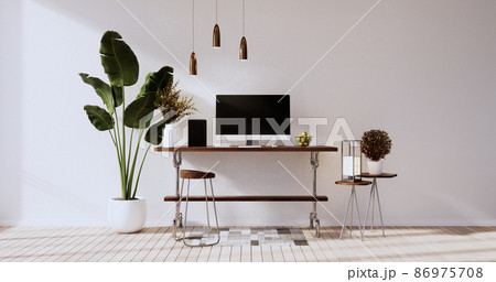 Mock up office table desk. blank computer screen in office modern room. 3d rendering 86975708