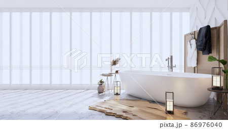 The Bath on empty room interior japanese style.3D rendering The Bath on empty room interior japanese style.3D rendering 86976040