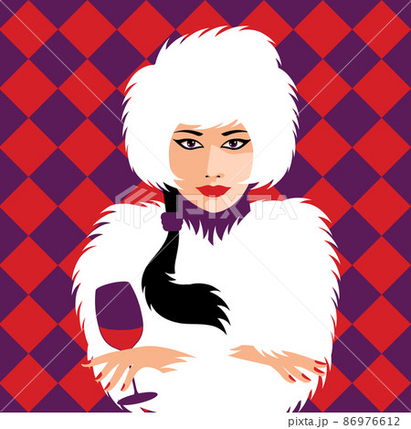 Fashion girl with red lips in fur coat. Beautiful woman face vector illustration. Fashion girl with red lips in fur coat. Beautiful woman face vector illustration. 86976612