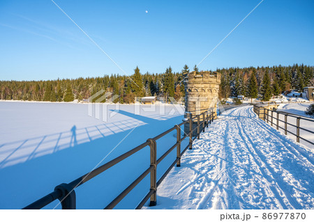 Sunny winter evenign at water dam Sunny winter evenign at water dam 86977870