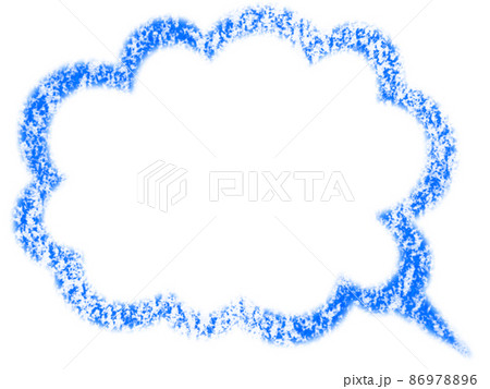 クレヨンで描かれた雲みたいな吹き出しイラスト 青色 他色有りのイラスト素材