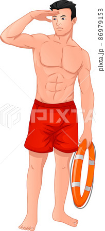handsome lifeguard posing isolated on white background 86979153