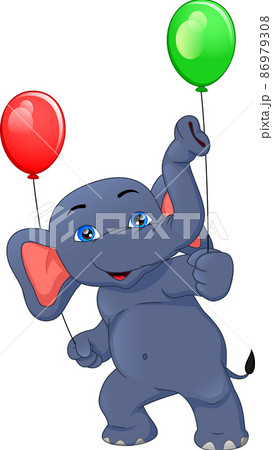cartoon cute baby elephant holding a balloon on a white background 86979308