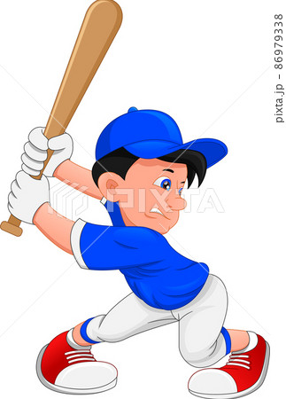 cartoon boy baseball player on white background - Stock Illustration  [86667554] - PIXTA