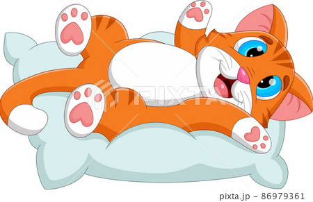 cute cat cartoon playing on pillow 86979361
