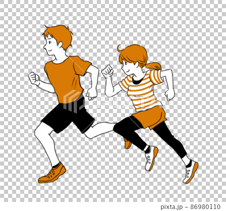 ランニングする男女のイラストのイラスト素材