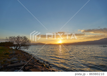 琵琶湖湖畔の夕日 琵琶湖湖畔の夕日 86980210