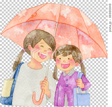 父母和孩子撐傘的插圖 86980848