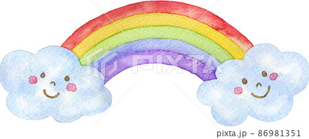 5色の虹と顔付きの雲のイラスト キャラクター のイラスト素材