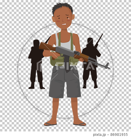 Child soldiers weeping with guns, SDGs, unworthy labor Child soldiers weeping with guns, SDGs, unworthy labor 86981935