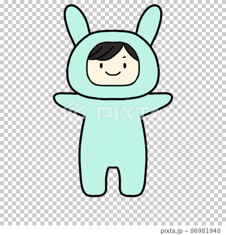 一個穿著兔子服裝的男孩，綠色 86981948