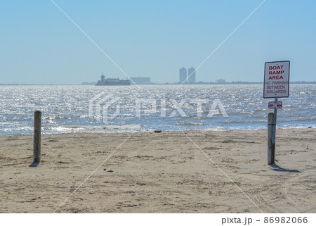 The Pilsner Boat Ramp at Port Bolivar. On the Gulf of Mexico,Bolivar Peninsula, Galveston County, Texas 86982066