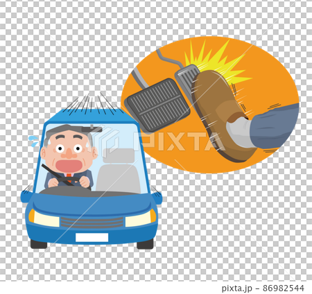 Middle-aged man who mistakesly pedals while driving a car 86982544