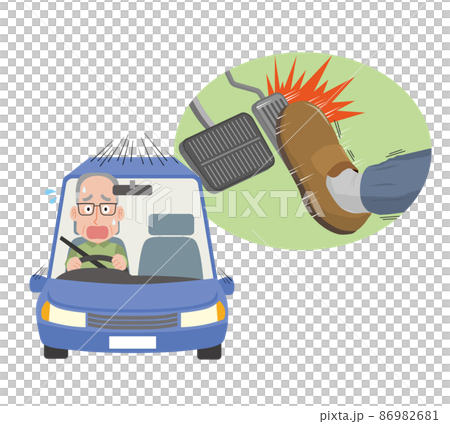 車の運転中にペダルを踏み間違う高齢男性 86982681