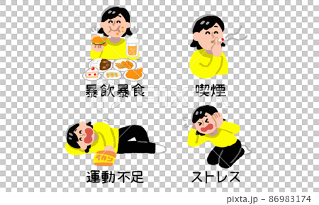 女性設定過不健康不健康的生活（手繪顏色） 86983174