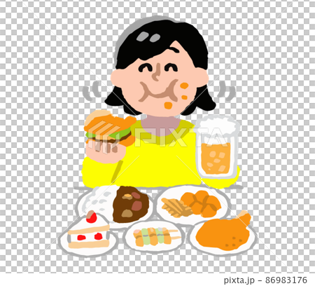 Female drinking and eating (hand-painted color) 86983176