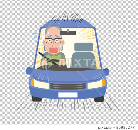 車の運転中に急発進する高齢男性 86983277