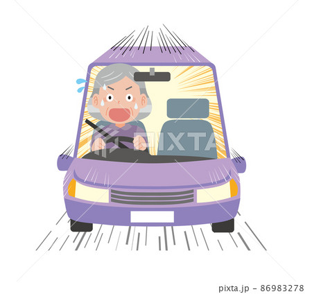車の運転中に急発進する高齢女性のイラスト素材