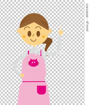 一個帶著圍裙、寵物店店員、托兒所老師和母親擺姿勢的女人 一個帶著圍裙、寵物店店員、托兒所老師和母親擺姿勢的女人 86983403