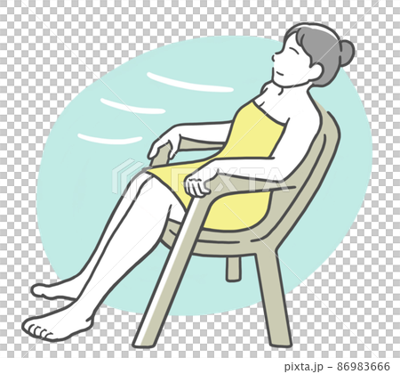 A young woman wrapped in a buzz towel, sitting on a chair and enjoying an open air bath 86983666