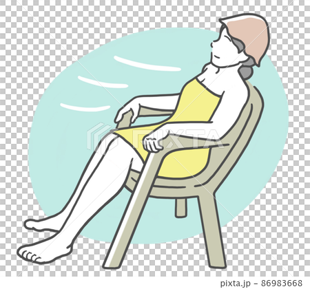 サウナハットを被って外気浴を楽しむ若い女性 86983668