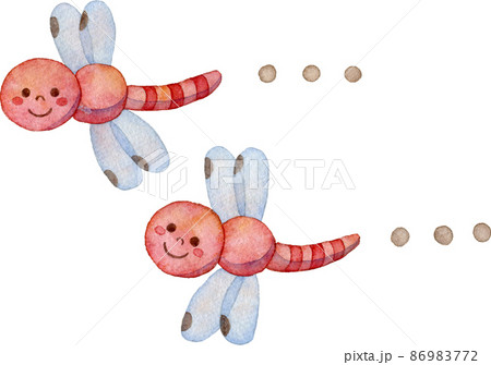 連なって飛ぶ赤とんぼのイラストのイラスト素材