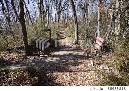 桐生市　八王子丘陵　籾山峠から茶臼山ハイキングコース　庚申塔付近の標識 86983818