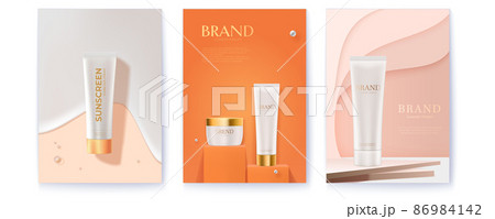 Ad of cosmetic and sunscreen cream. Vector 86984142