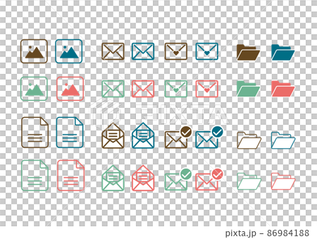 レトロカラーのメールアイコンとフォルダアイコン 86984188