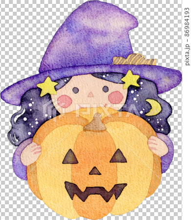 Illustration of a witch girl with Jack O Lantern 86984193
