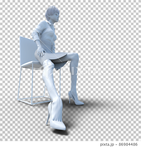 椅子に座る女性社員　白人形　クレイモデル　石膏像　perming3DCGイラスト素材 86984486