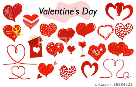 A set of hearts in color. Red beautiful hearts symbolizing love and devotion. A symbol of love and a Valentine Day holiday. Vector illustration. A set of hearts in color. Red beautiful hearts symbolizing love and devotion. A symbol of love and a Valentine Day holiday. Vector illustration. 86984628