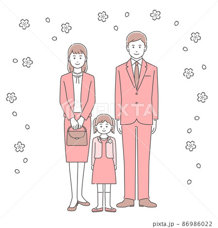 子供の卒園式・入学式の家族　3色 86986022