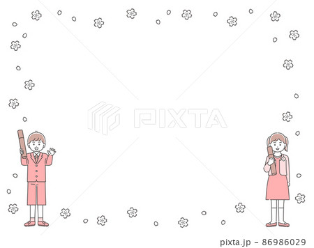 卒業式を迎えた子どもたち　フレーム　3色 86986029