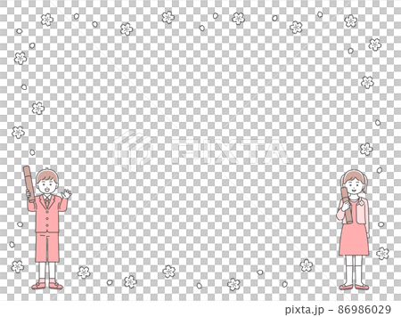 卒業式を迎えた子どもたち　フレーム　3色 86986029