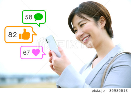 いいね!に喜ぶ女性会社員のイメージ いいね!に喜ぶ女性会社員のイメージ 86986618