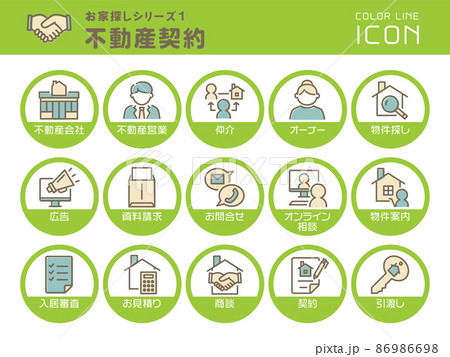 お家探しシリーズ1　不動産契約　カラーラインアイコンのセット 86986698