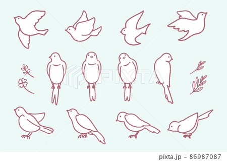 シンプルで可愛い小鳥のイラスト（ペン画風） 86987087