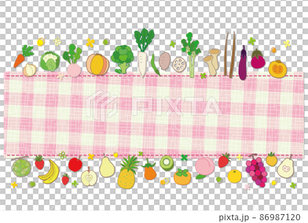Vegetables and Fruits Frame Pink Plaid Background Postcard Vegetables and Fruits Frame Pink Plaid Background Postcard 86987120