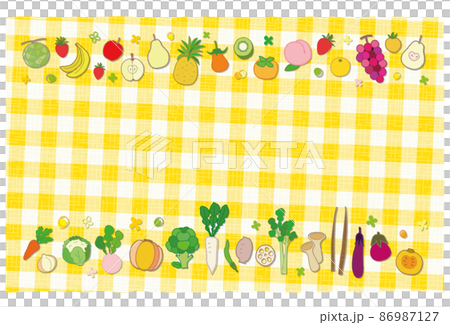 Vegetables and Fruits Frame Yellow Plaid Background Postcard 86987127